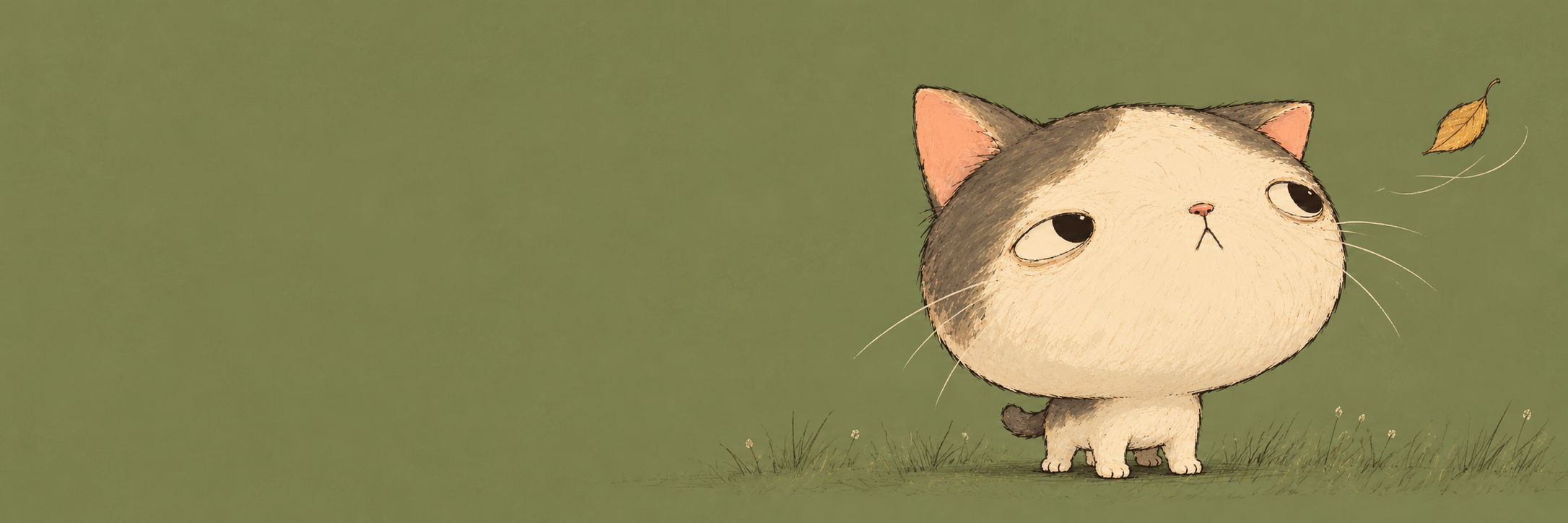 Dumbino, a tiny cat with an enormous head, watching a leaf