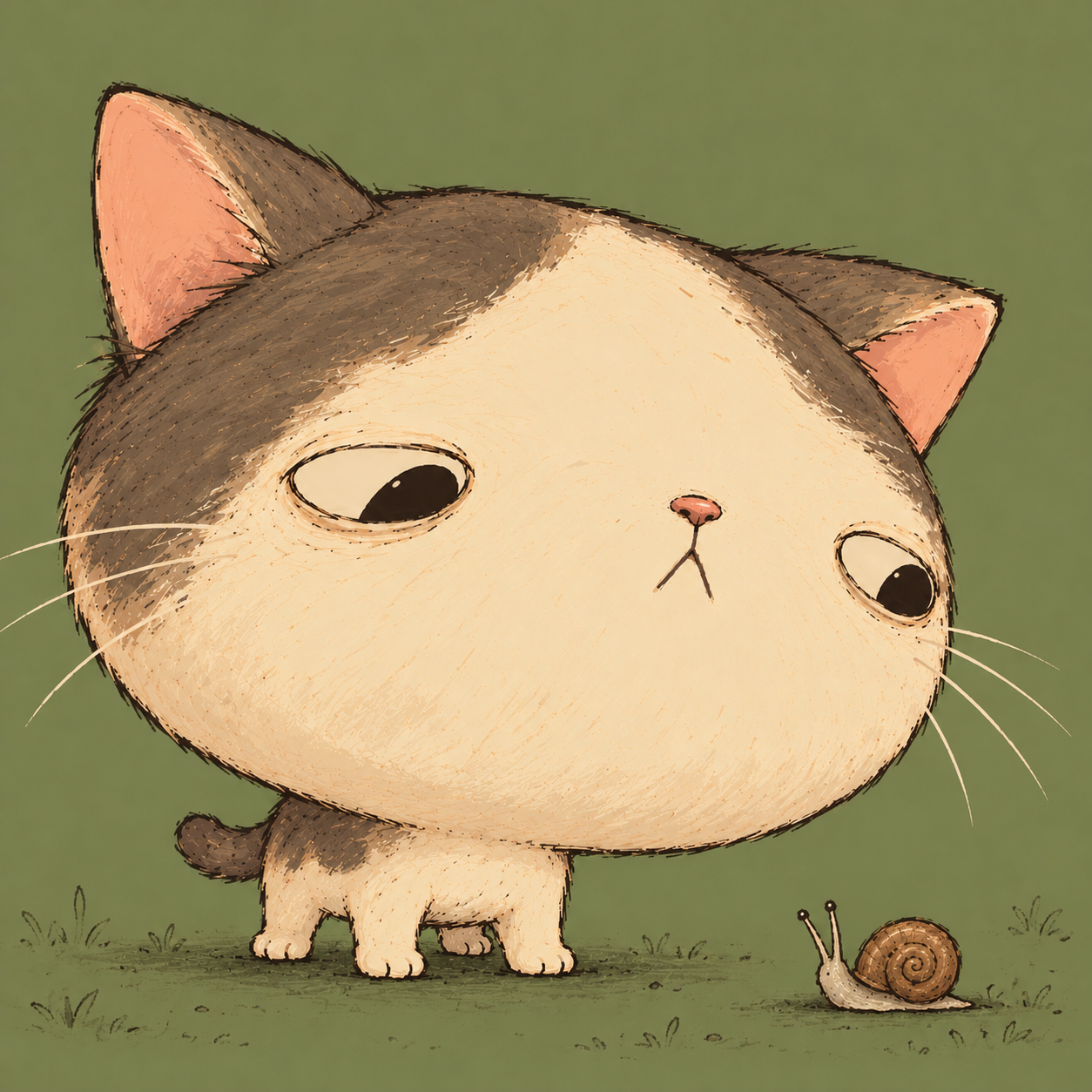 Dumbino trying to understand a snail